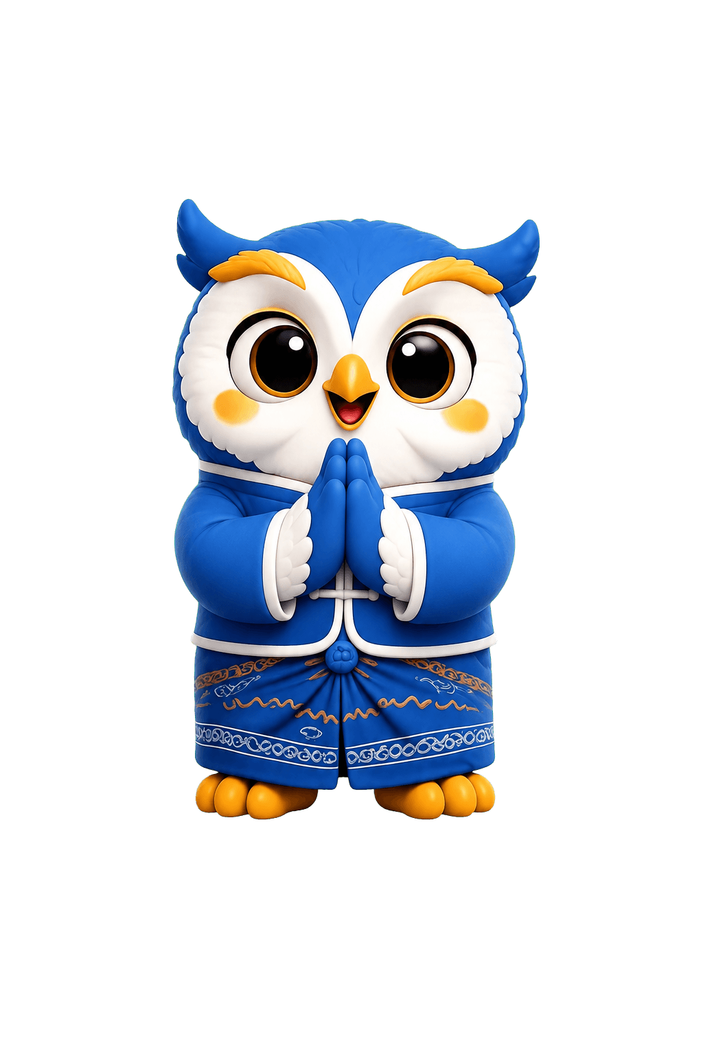 လက်အုပ်ချီ ကြိုဆိုနေသော Burmese Kaigo Guide owl mascot